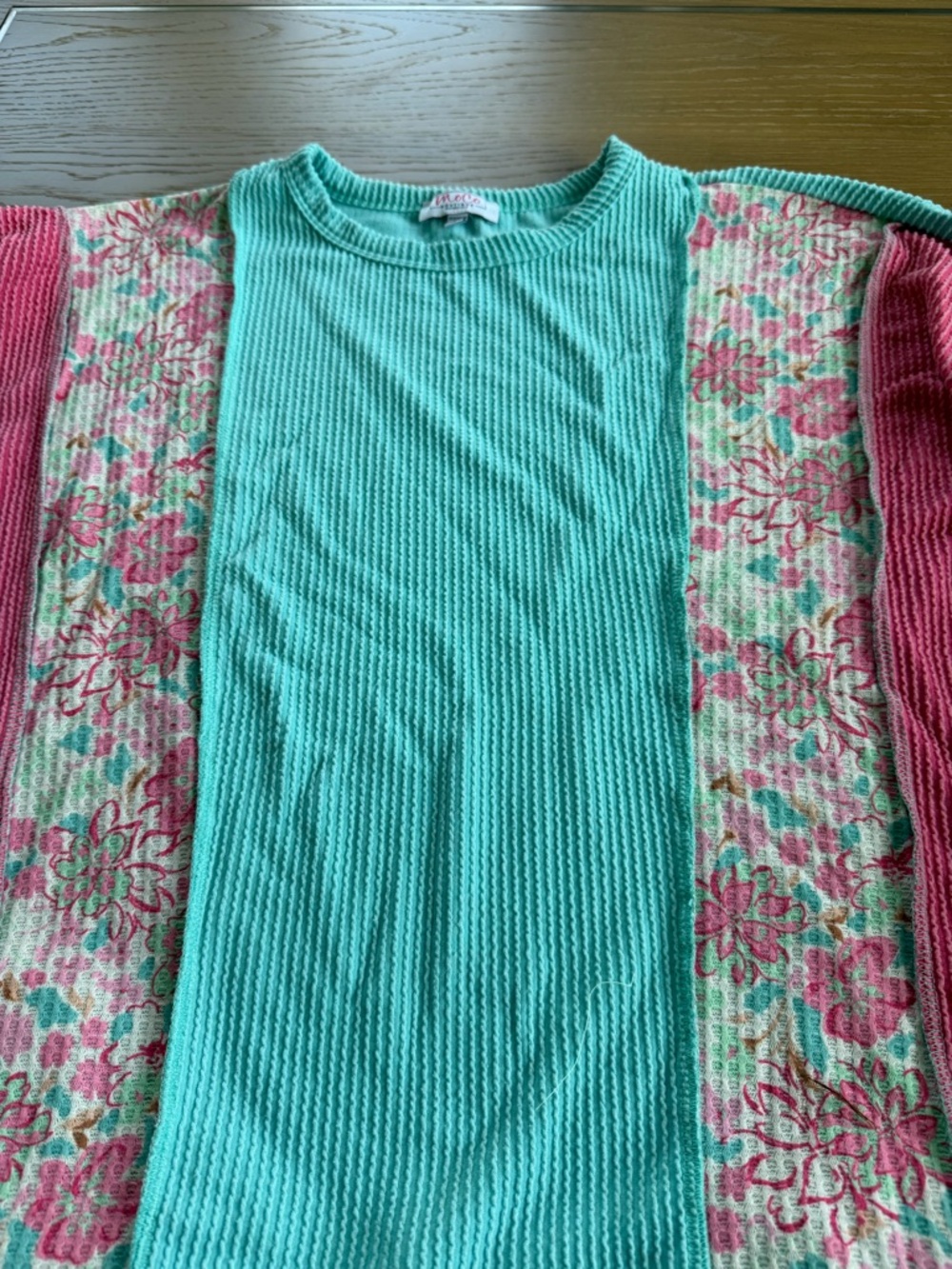 Casual Floral-Panel Knit Top - Mint & Pink